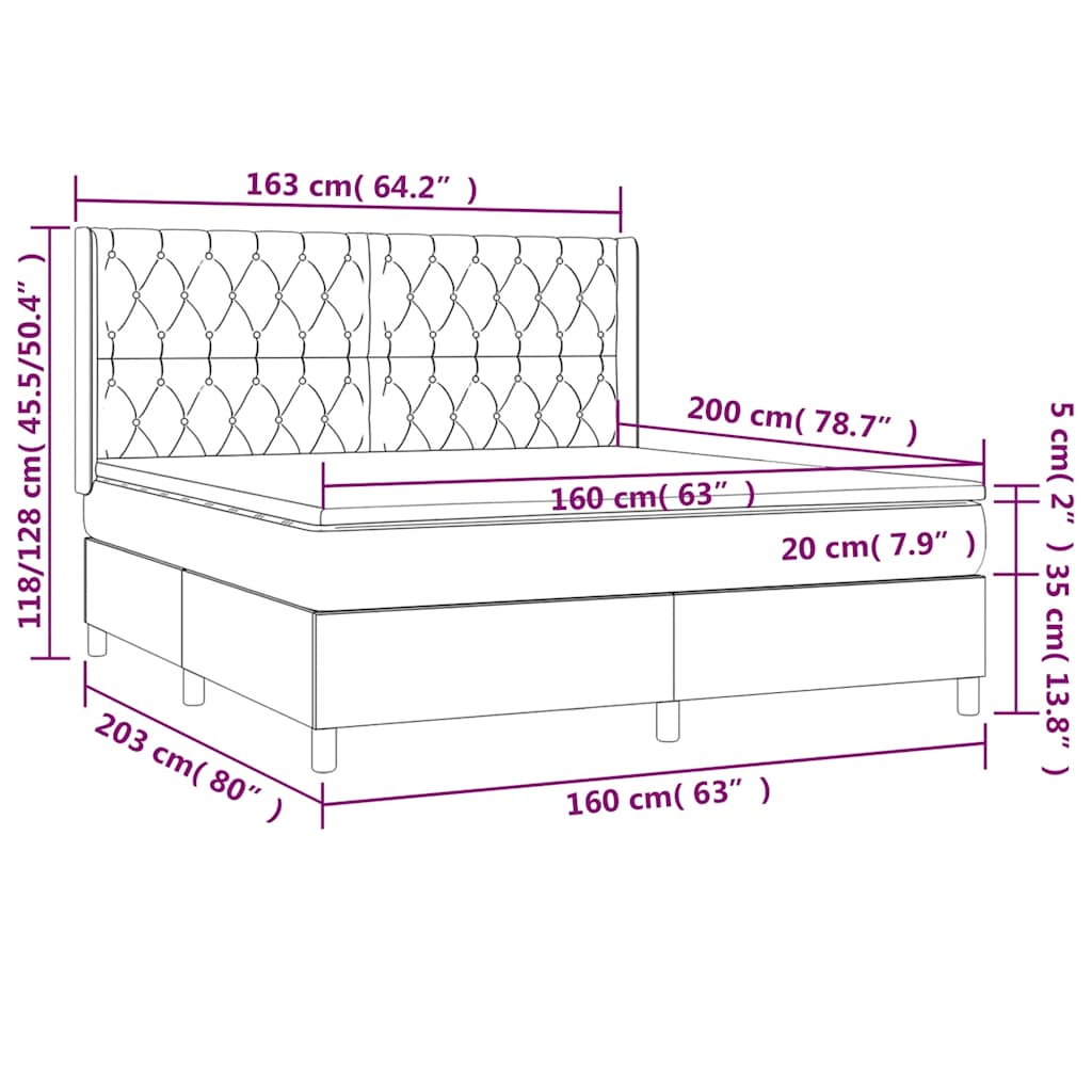 Letto a Molle con Materasso e LED Blu Scuro 160x200 cm | homemem39