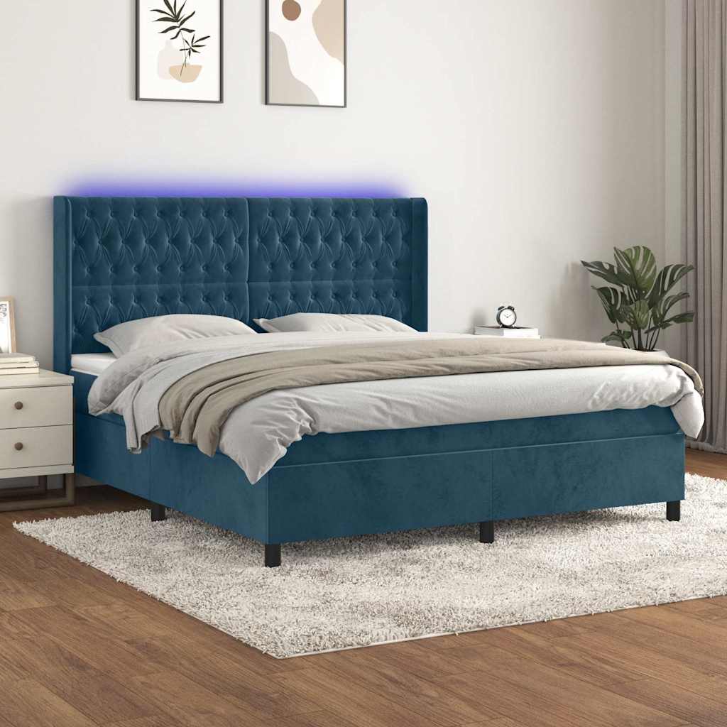 Letto a Molle con Materasso e LED Blu Scuro 160x200 cm | homemem39