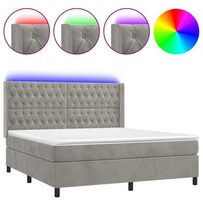 Letto a Molle Materasso e LED Grigio Chiaro 180x200 cm Velluto | homemem39