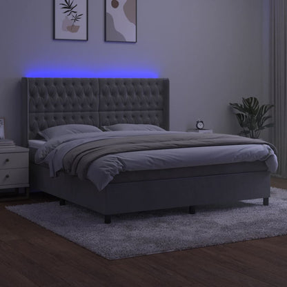 Letto a Molle Materasso e LED Grigio Chiaro 180x200 cm Velluto | homemem39