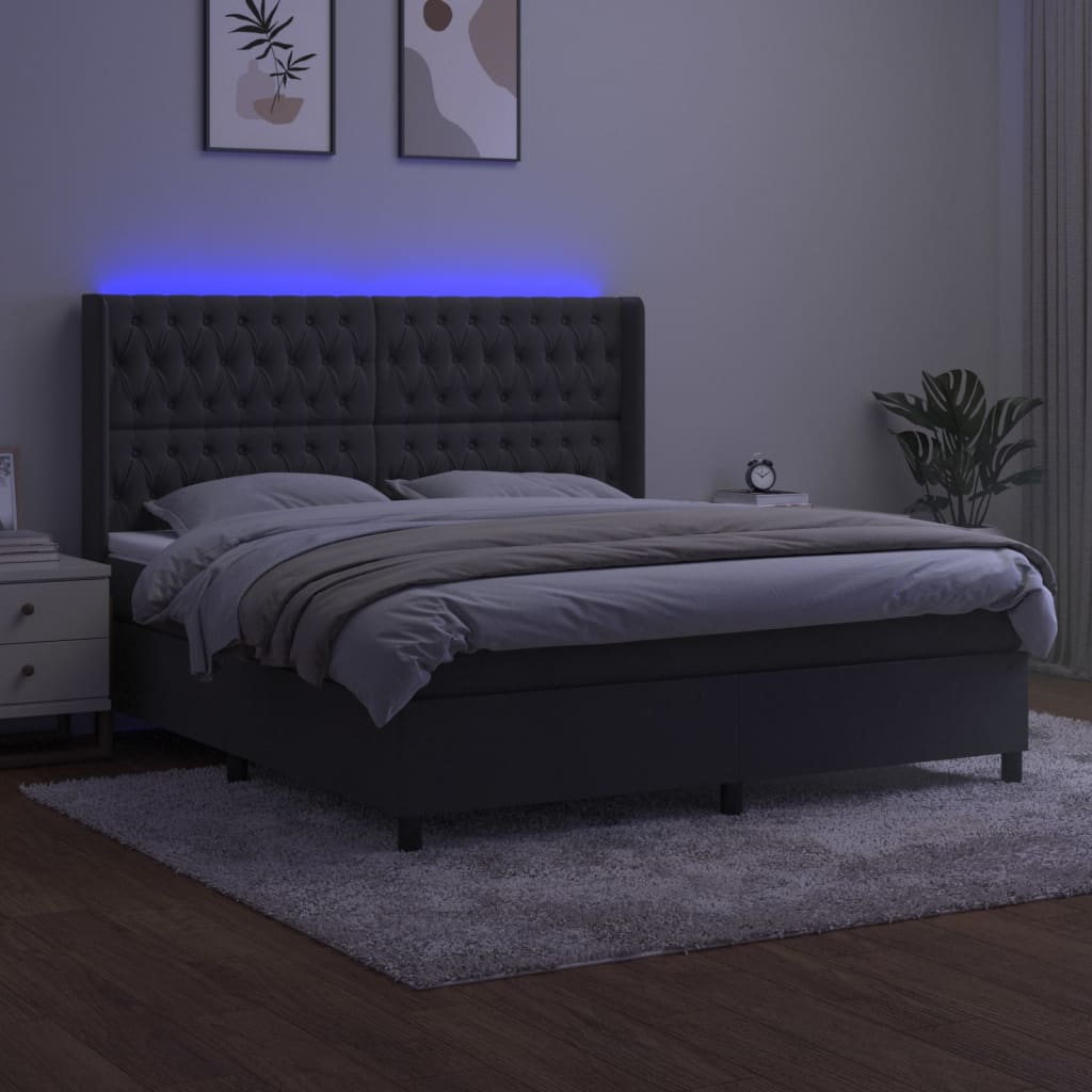 Letto a Molle con Materasso e LED Grigio Scuro 180x200 cm | homemem39