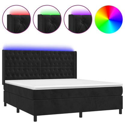 Letto a Molle con Materasso e LED Nero 180x200 cm in Velluto | homemem39