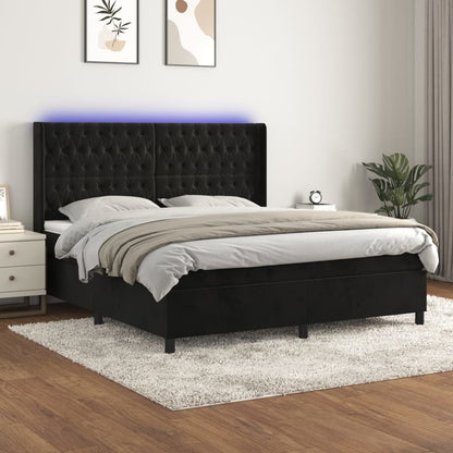 Letto a Molle con Materasso e LED Nero 180x200 cm in Velluto | homemem39