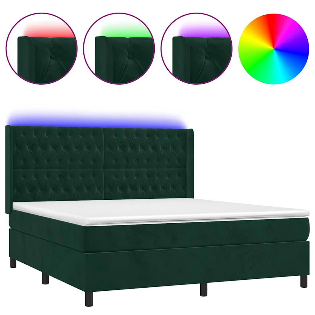 Letto a Molle con Materasso e LED Verde Scuro 180x200cm Velluto | homemem39