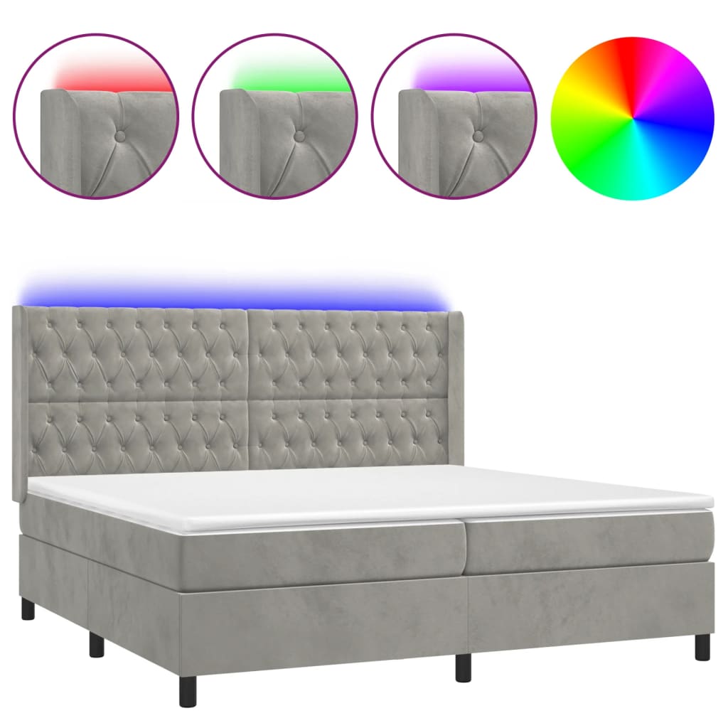 Letto a Molle Materasso e LED Grigio Chiaro 200x200 cm Velluto | homemem39