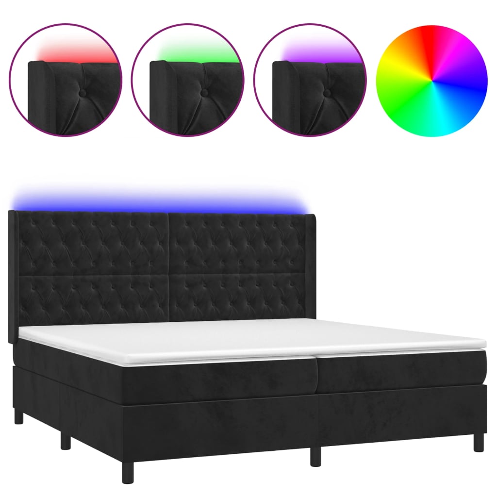 Letto a Molle con Materasso e LED Nero 200x200 cm in Velluto | homemem39