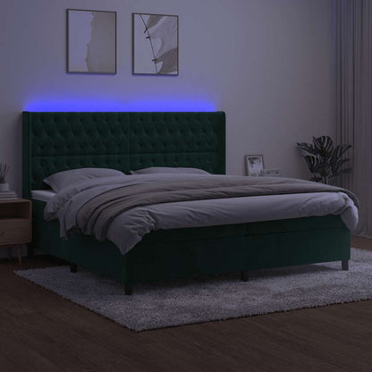 Letto a Molle con Materasso e LED Verde Scuro 200x200cm Velluto