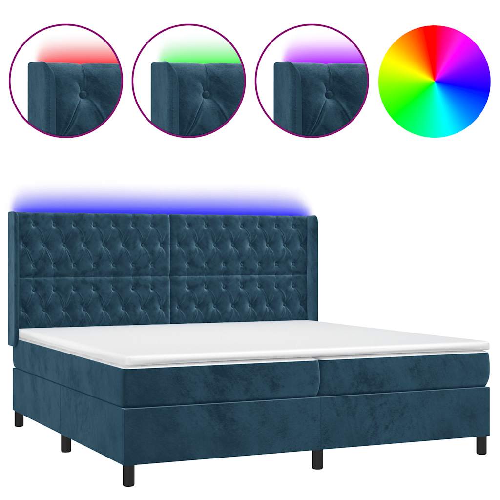 Letto a Molle con Materasso e LED Blu Scuro 200x200 cm | homemem39