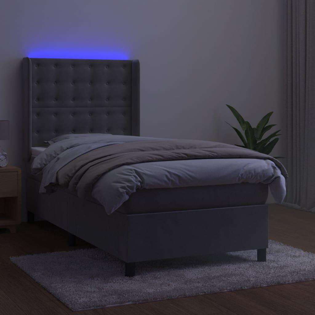 Letto a Molle Materasso e LED Grigio Chiaro 80x200 cm Velluto | homemem39