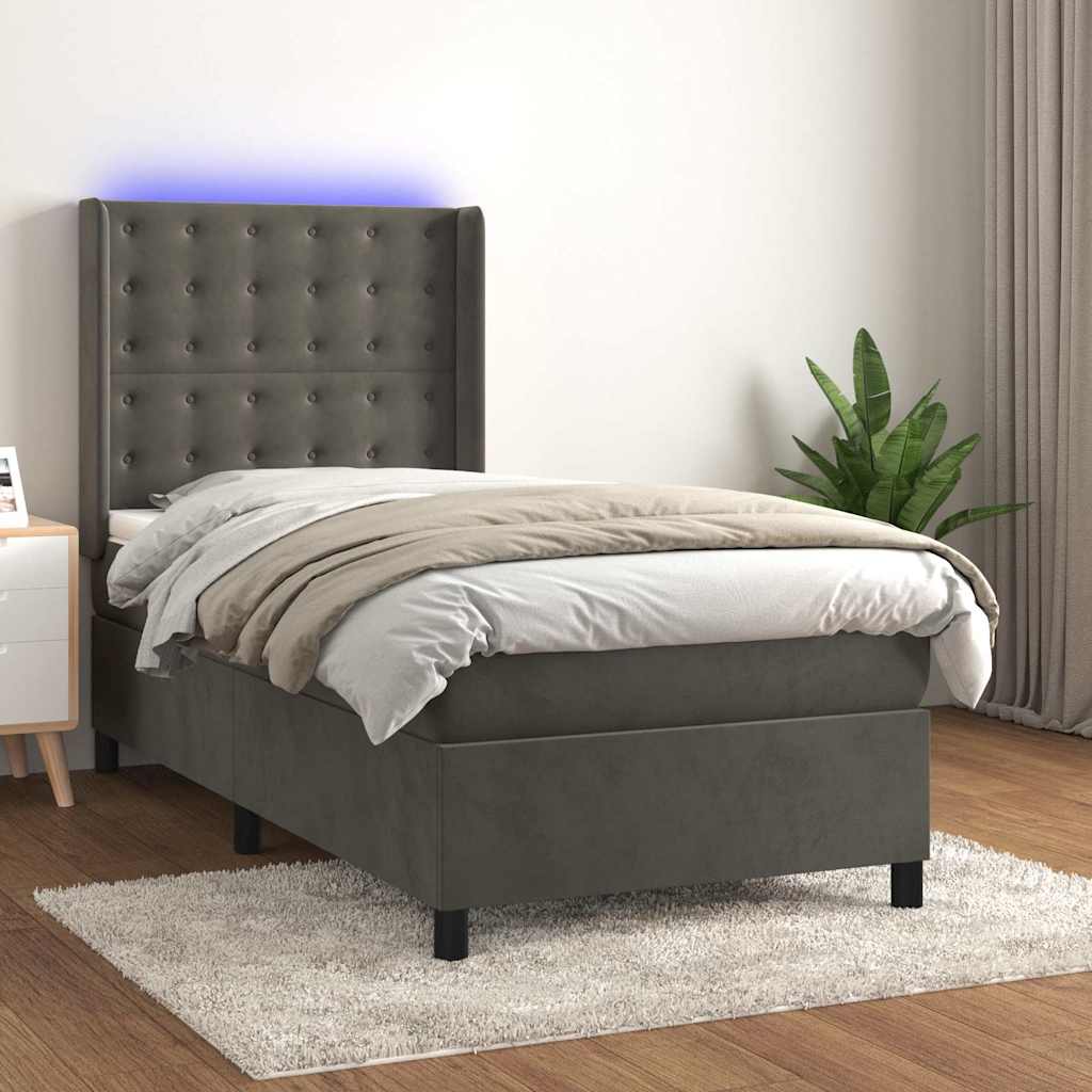 Letto a Molle con Materasso e LED Grigio Scuro 80x200cm Velluto | homemem39