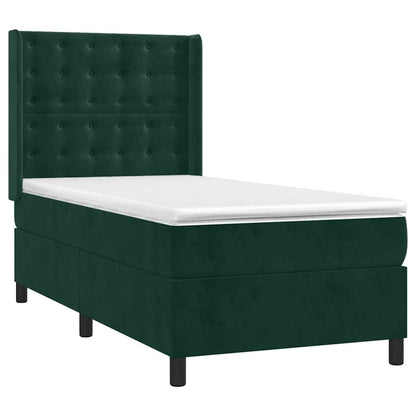 Letto a Molle con Materasso e LED Verde Scuro 80x200cm Velluto