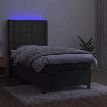 Letto a Molle con Materasso e LED Grigio Scuro 90x190cm Velluto | homemem39