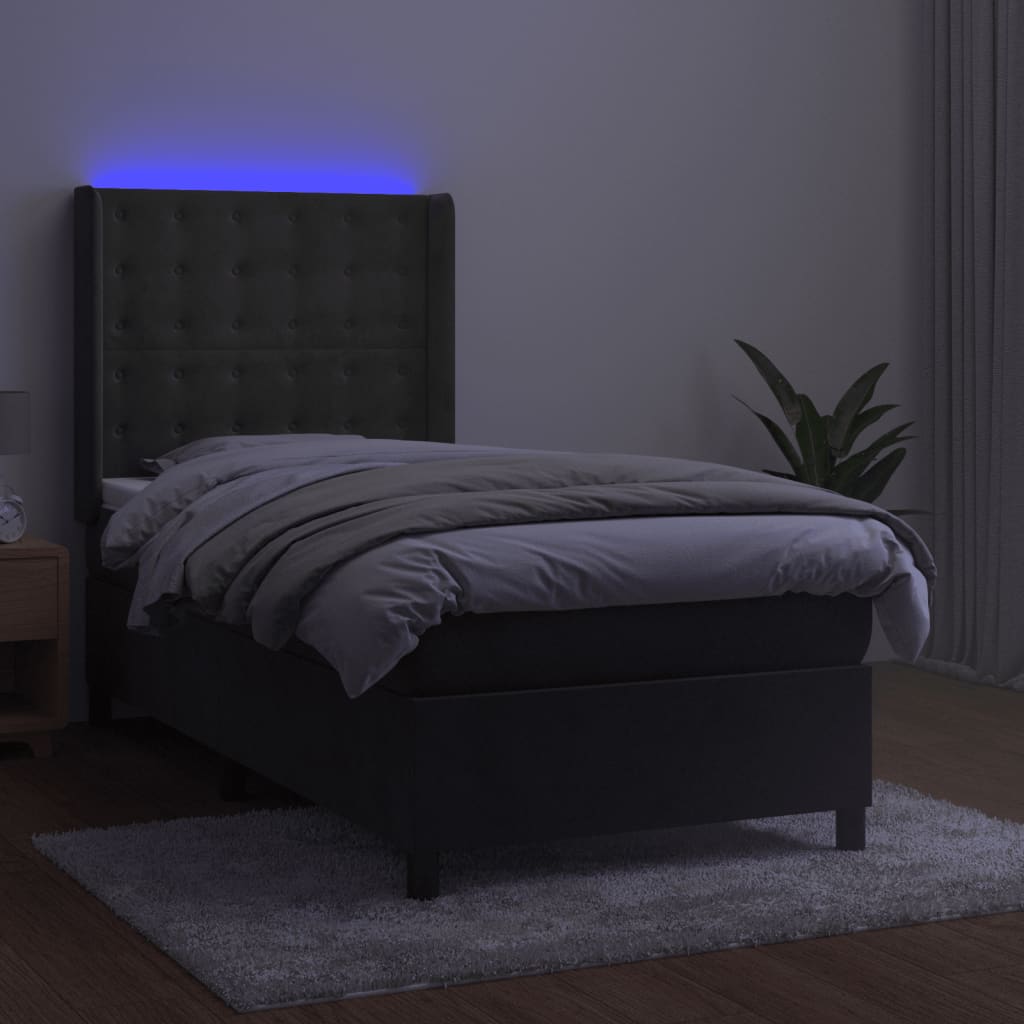 Letto a Molle con Materasso e LED Grigio Scuro 90x200cm Velluto | homemem39