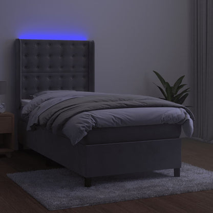 Letto a Molle Materasso e LED Grigio Chiaro 100x200 cm Velluto | homemem39