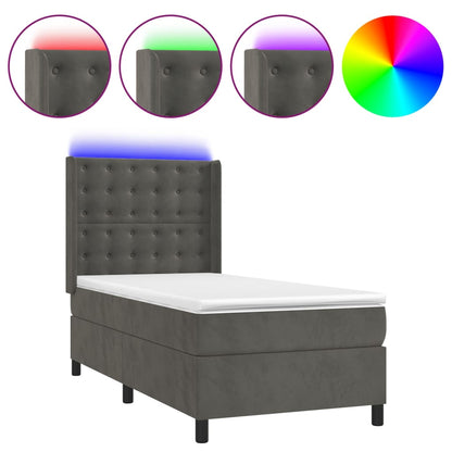 Letto a Molle con Materasso e LED Grigio Scuro 100x200 cm | homemem39