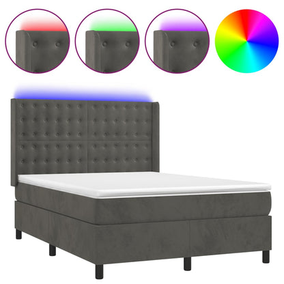 Letto a Molle con Materasso e LED Grigio Scuro 140x190 cm | homemem39