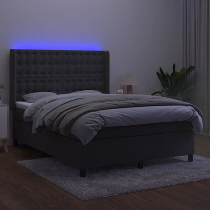 Letto a Molle con Materasso e LED Grigio Scuro 140x190 cm | homemem39