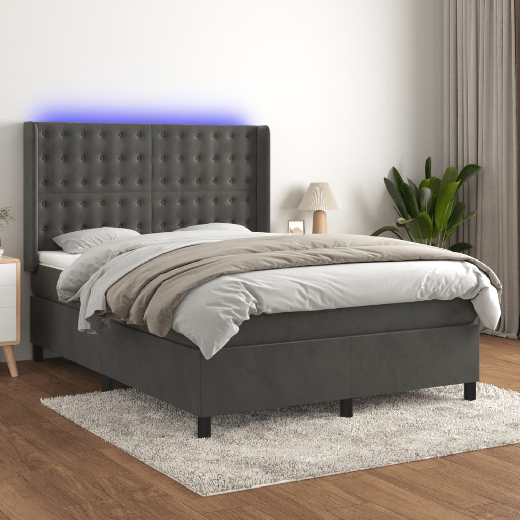 Letto a Molle con Materasso e LED Grigio Scuro 140x190 cm | homemem39