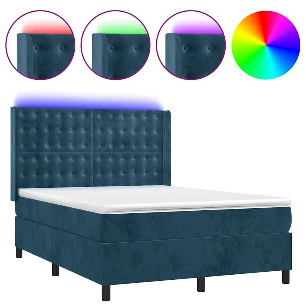 Letto a Molle con Materasso e LED Blu Scuro 140x190 cm | homemem39