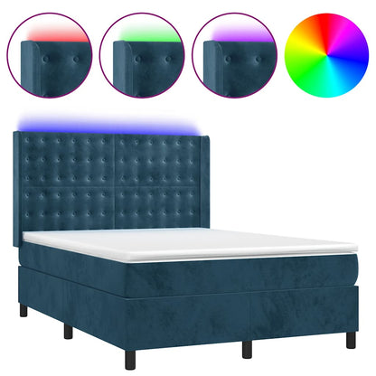 Letto a Molle con Materasso e LED Blu Scuro 140x190 cm | homemem39