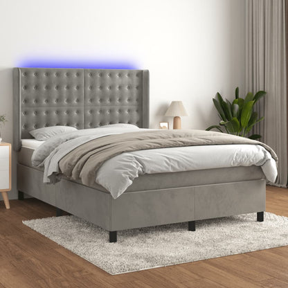 Letto a Molle Materasso e LED Grigio Chiaro 140x200 cm Velluto | homemem39