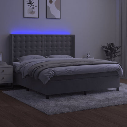 Letto a Molle Materasso e LED Grigio Chiaro 160x200 cm Velluto | homemem39