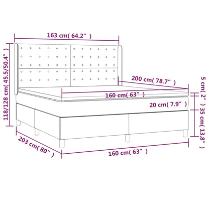 Letto a Molle Materasso e LED Grigio Chiaro 160x200 cm Velluto | homemem39