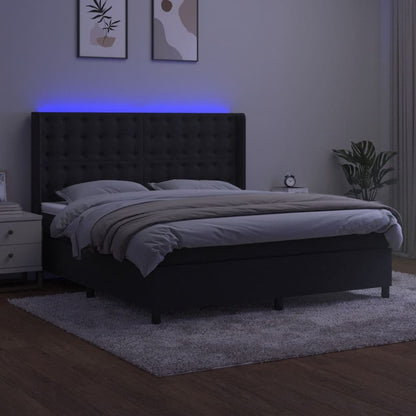 Letto a Molle con Materasso e LED Nero 160x200 cm in Velluto | homemem39