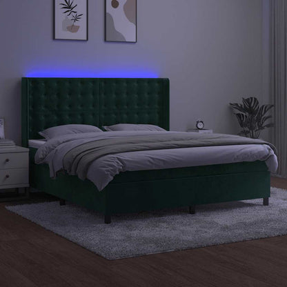 Letto a Molle con Materasso e LED Verde Scuro 160x200cm Velluto | homemem39