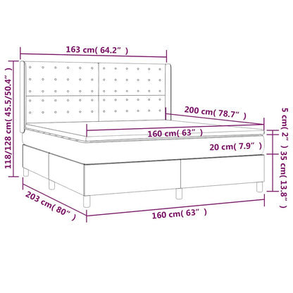 Letto a Molle con Materasso e LED Blu Scuro 160x200 cm | homemem39