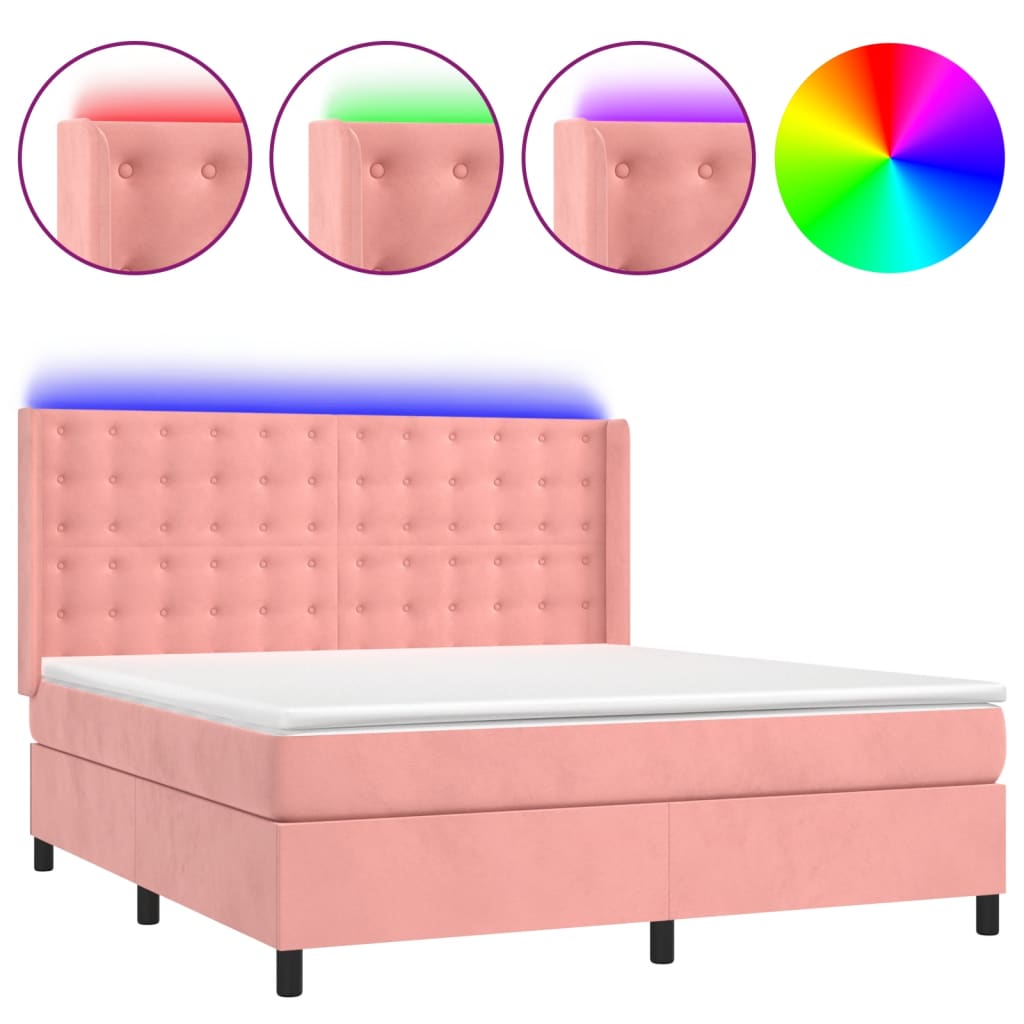 Letto a Molle con Materasso e LED Rosa 160x200 cm in Velluto