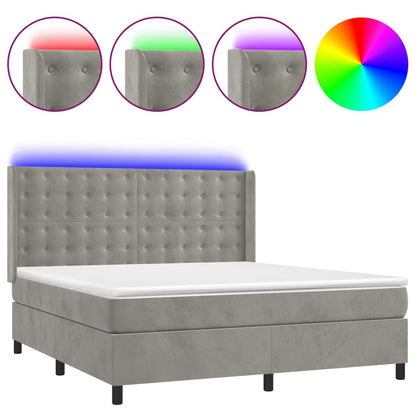 Letto a Molle Materasso e LED Grigio Chiaro 180x200 cm Velluto | homemem39