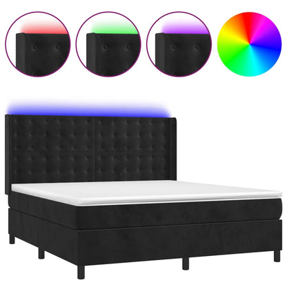 Letto a Molle con Materasso e LED Nero 180x200 cm in Velluto | homemem39