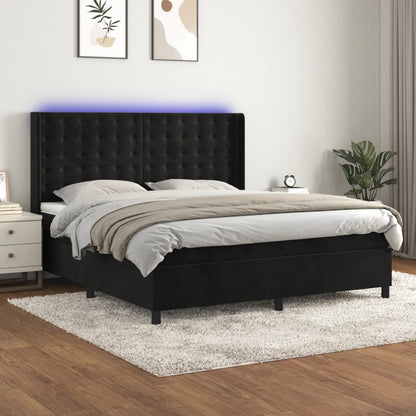 Letto a Molle con Materasso e LED Nero 180x200 cm in Velluto | homemem39