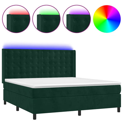 Letto a Molle con Materasso e LED Verde Scuro 180x200cm Velluto | homemem39