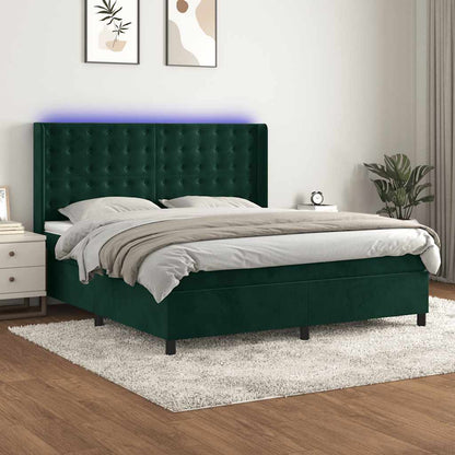 Letto a Molle con Materasso e LED Verde Scuro 180x200cm Velluto | homemem39