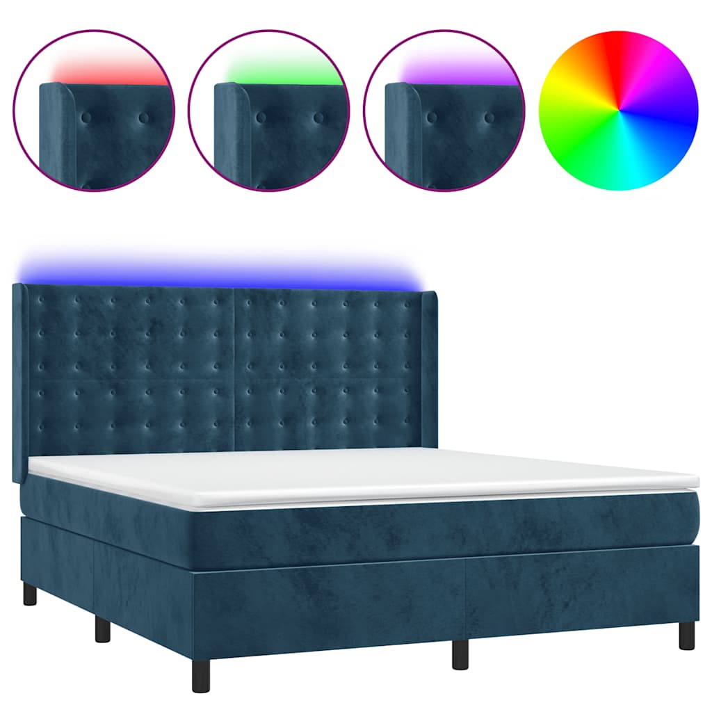 Letto a Molle con Materasso e LED Blu Scuro 180x200 cm | homemem39