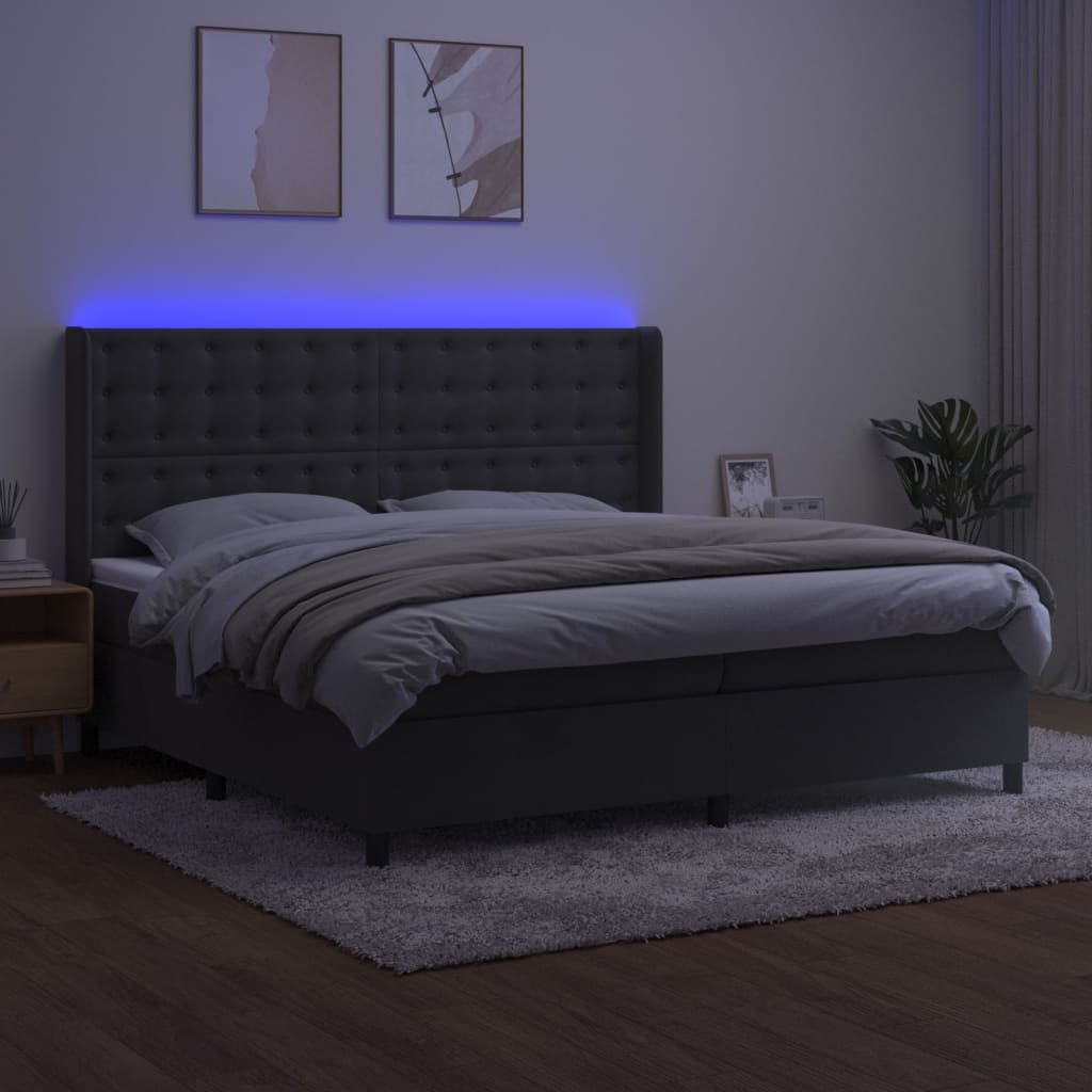 Letto a Molle con Materasso e LED Grigio Scuro 200x200 cm | homemem39