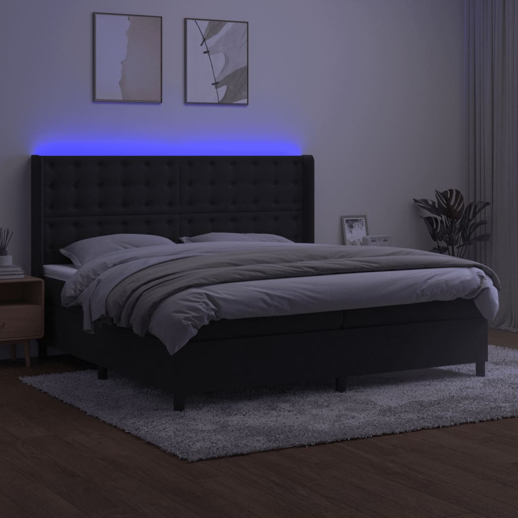 Letto a Molle con Materasso e LED Nero 200x200 cm in Velluto | homemem39