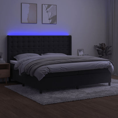 Letto a Molle con Materasso e LED Nero 200x200 cm in Velluto | homemem39