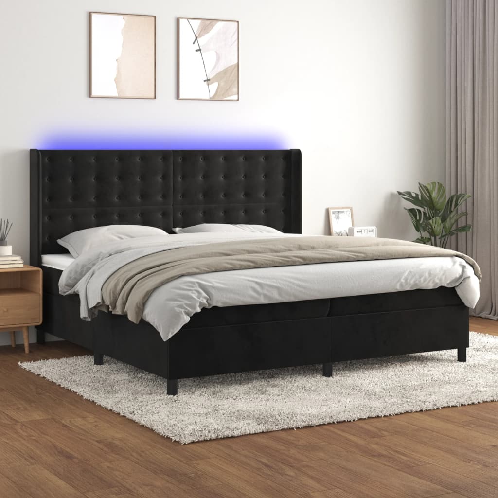Letto a Molle con Materasso e LED Nero 200x200 cm in Velluto | homemem39