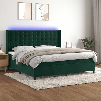 Letto a Molle con Materasso e LED Verde Scuro 200x200cm Velluto | homemem39