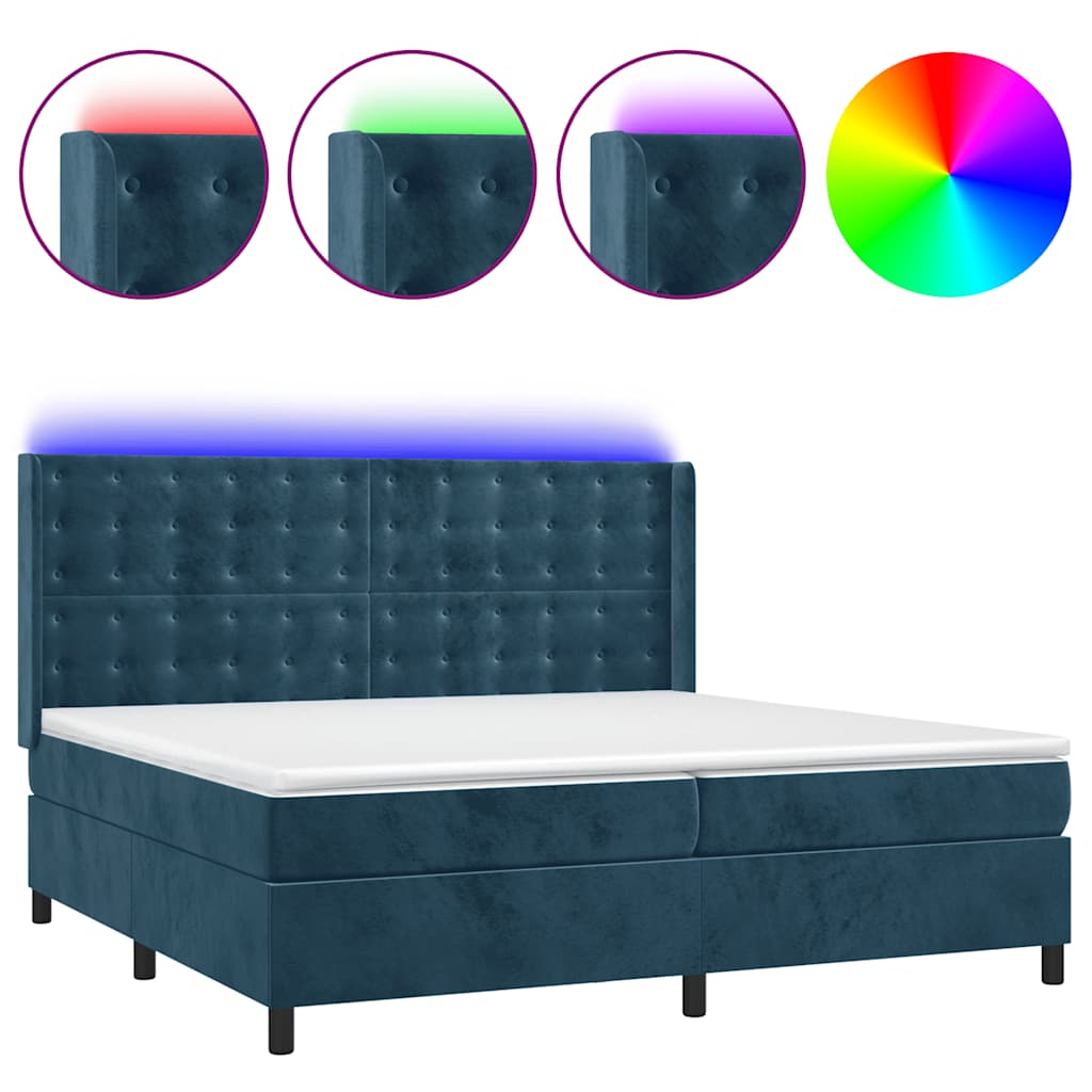 Letto a Molle con Materasso e LED Blu Scuro 200x200 cm | homemem39