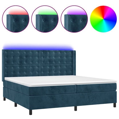 Letto a Molle con Materasso e LED Blu Scuro 200x200 cm | homemem39