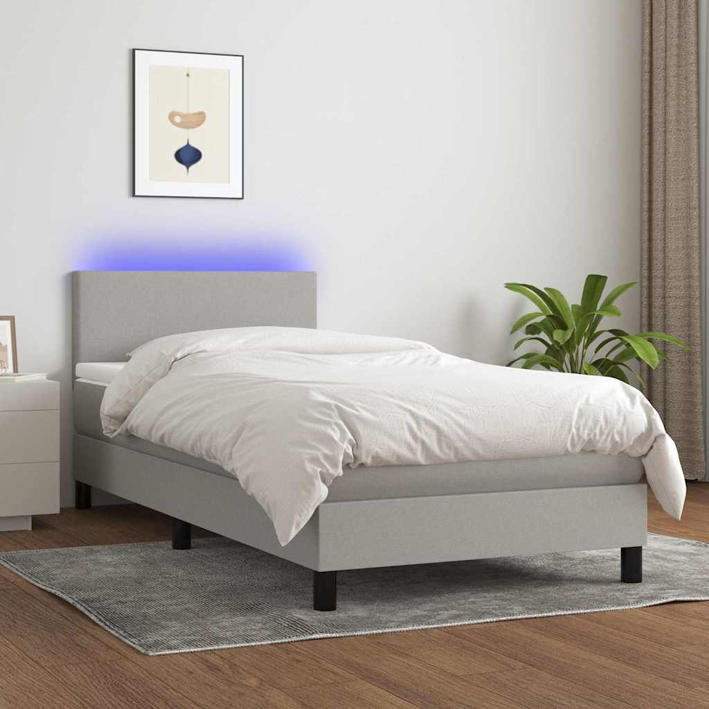 Letto a Molle Materasso e LED Grigio Chiaro 80x200 cm Tessuto