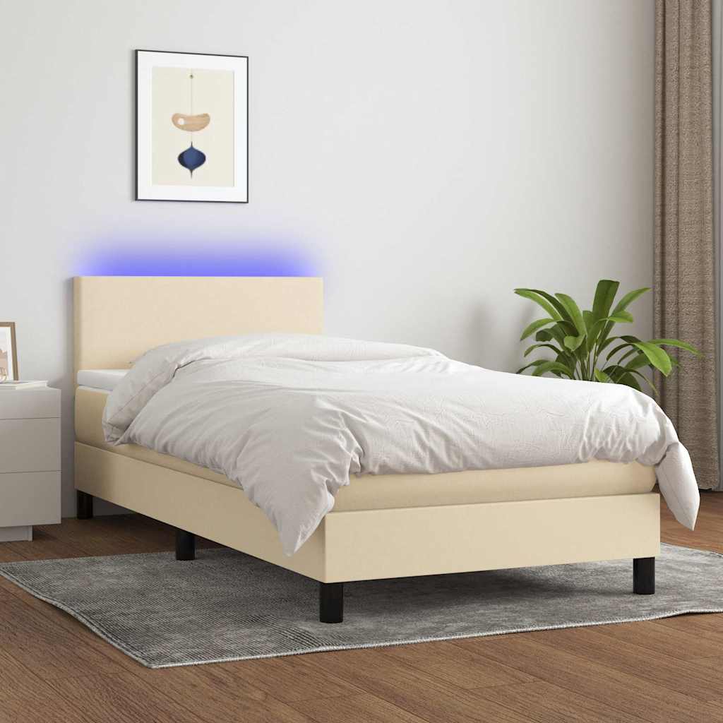 Letto a Molle con Materasso e LED Crema 80x200 cm in Tessuto
