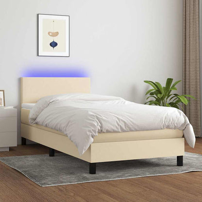 Letto a Molle con Materasso e LED Crema 80x200 cm in Tessuto