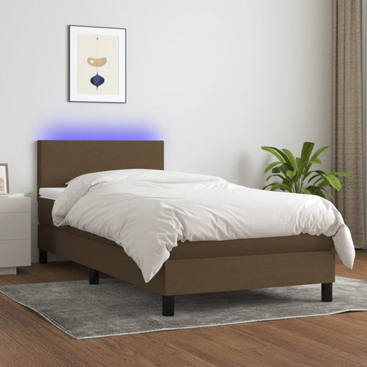 Letto a Molle Materasso e LED Marrone Scuro 90x190cm in Tessuto | homemem39