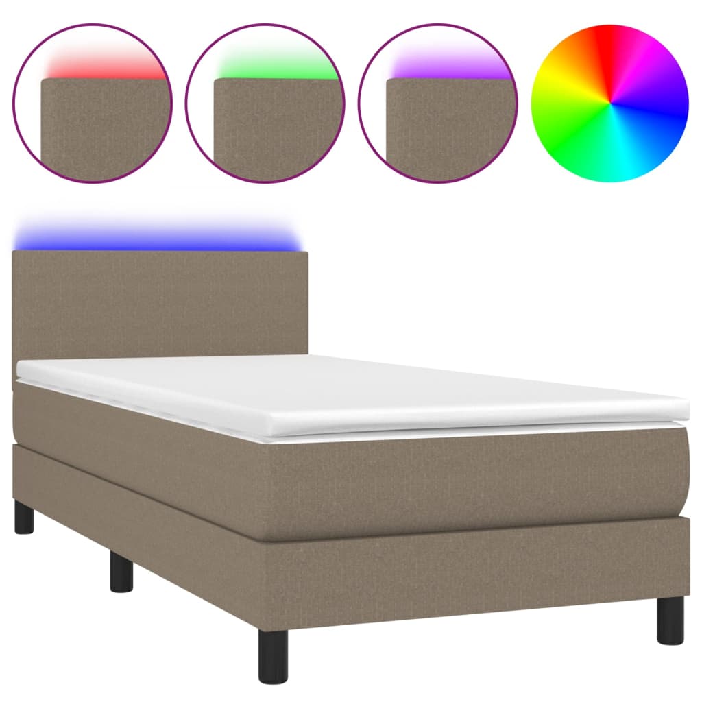 Letto a Molle con Materasso e LED Tortora 90x190 cm in Tessuto | homemem39