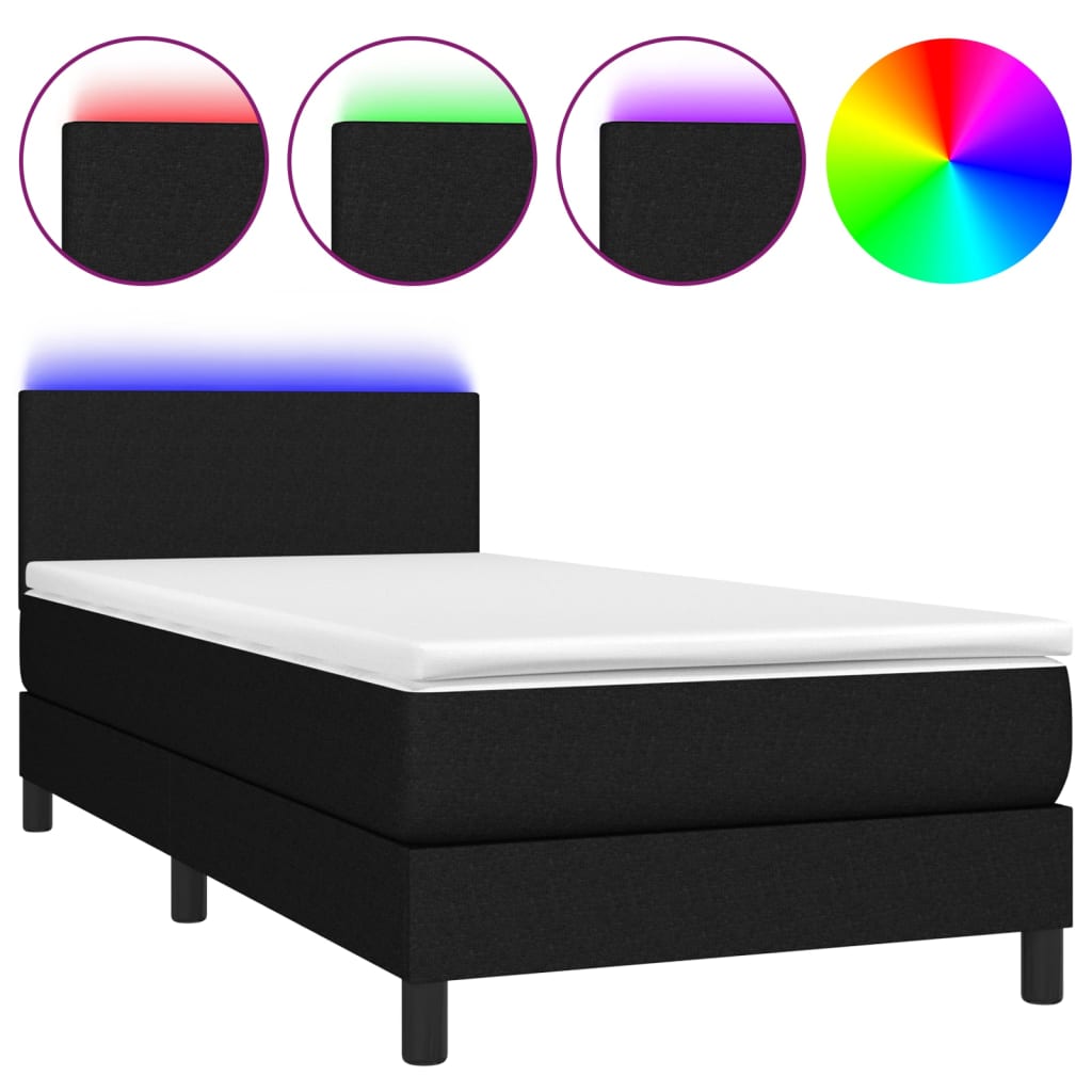 Letto a Molle con Materasso e LED Nero 100x200 cm in Tessuto - homemem39